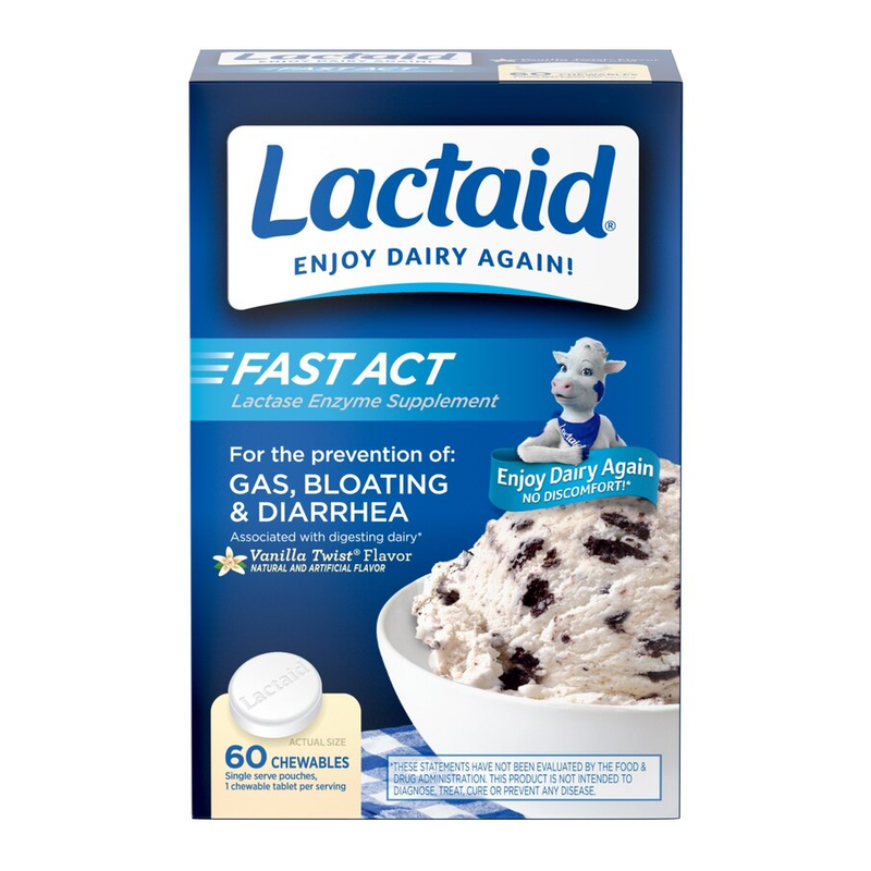 Lactaid Lactaid Lactase Enzyme Supplement, Fast Act, Vanilla Twist Flavor, Chewable Tablets Health & Beauty