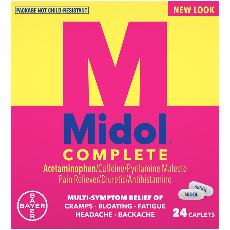Midol Midol Complete Caplets Pain Reliever/Diuretic/Antihistamine 24 Ea Box Health & Beauty