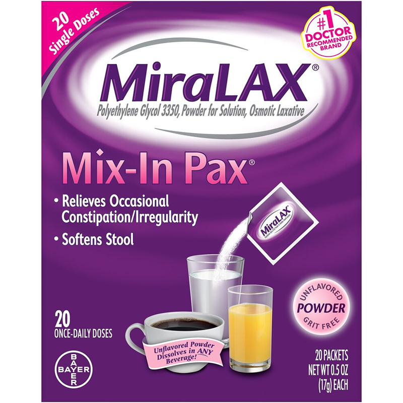 MiraLAX MiraLAX Unflavored Powder Single Doses Mix-in Pax 20-0.5 Oz Packets Health & Beauty
