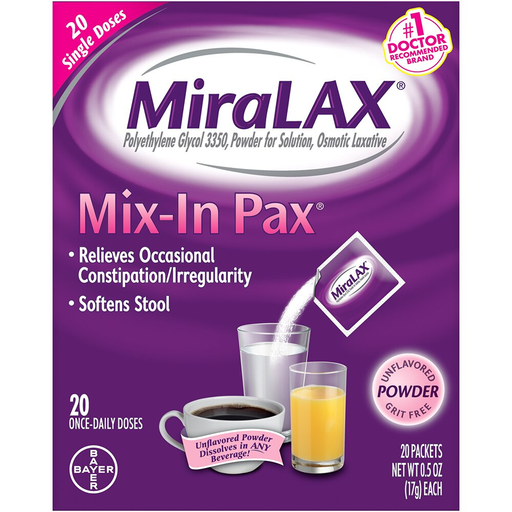 MiraLAX MiraLAX Unflavored Powder Single Doses Mix-in Pax 20-0.5 Oz Packets Health & Beauty
