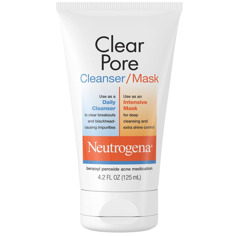Neutrogena Neutrogena Clear Pore 2 In 1 Facial Cleanser/Face Mask With Kaolin & Bentonite Clay & 3.5% Benzoyl Peroxide Acne Treatment Medication, Daily Face Wash & Shine C Health & Beauty