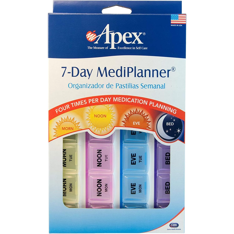 Apex Apex 7-Day MediPlanner Pill Organizer, 4 Times a Day (Morning, Noon, Eve, Bed) Health Care