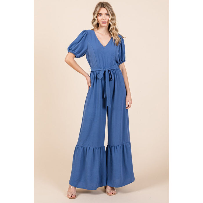 GeeGee V-Neck Belted Wide Leg Jumpsuit