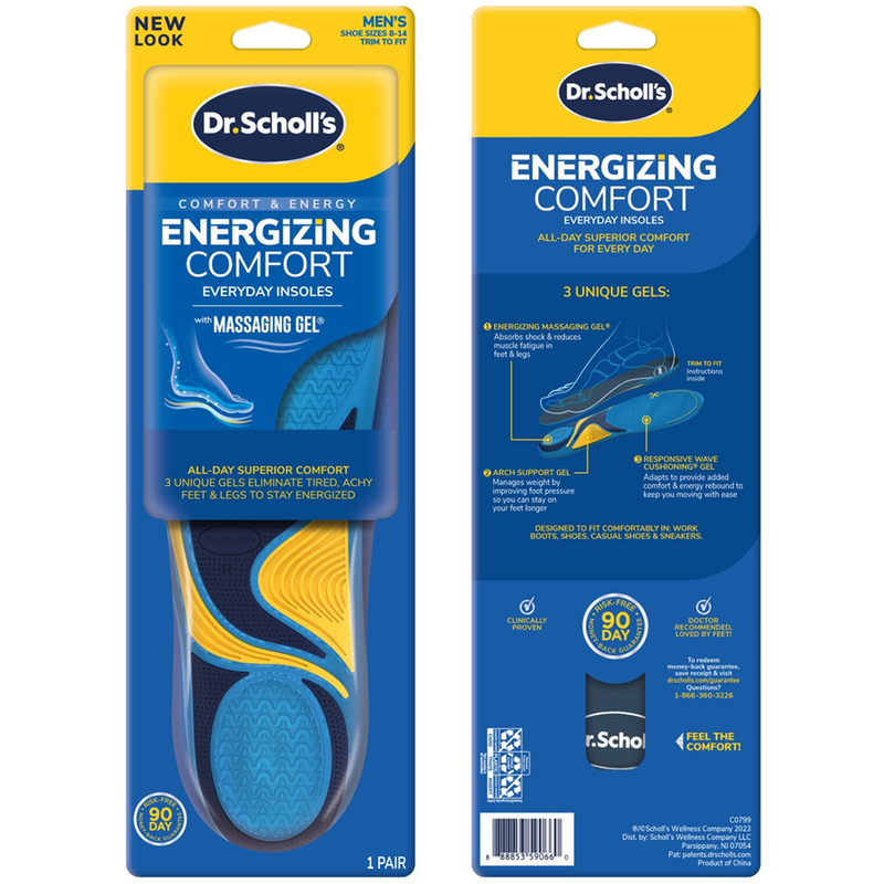 Dr. Scholl's Dr. Scholl's Everyday Insoles, With Massaging Gel, Energizing Comfort, Men's, Shoe Sizes 8 14 Health & Beauty Dark Slate Blue