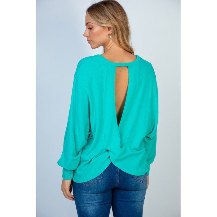 Gauze Knit Top with Cross Over Back in Seafoam