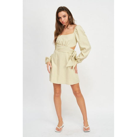 Emory Park Long Sleeve Tie Waist Mini Dress