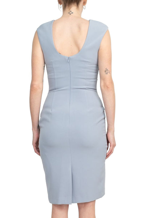 Crew Neck Sleeveless Bodycon Zipper Back Solid Stretch Crepe Dress