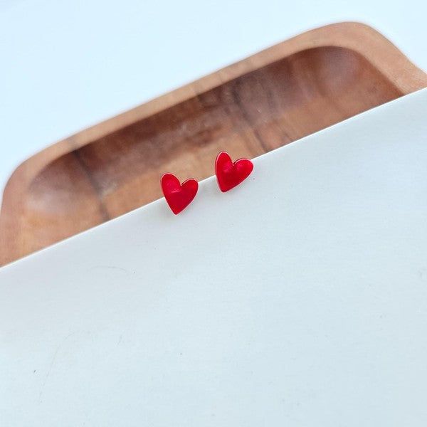 Hand Drawn Heart Studs - Red