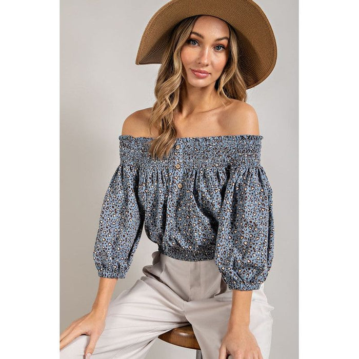 Animal Print Smocked Off the Shoulder Top