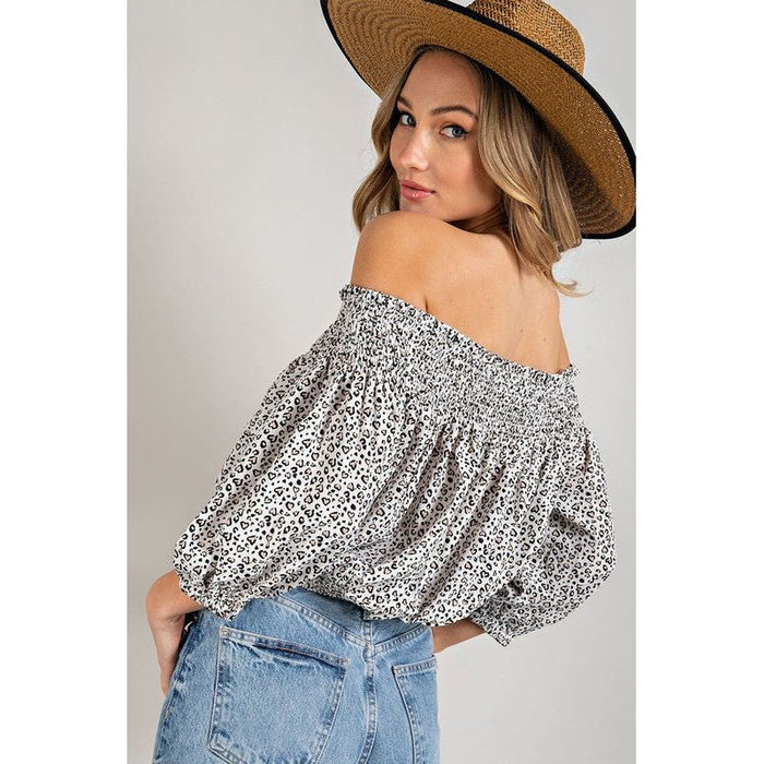 Animal Print Smocked Off the Shoulder Top