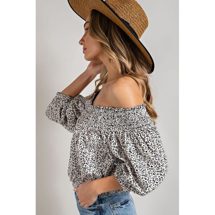 Animal Print Smocked Off the Shoulder Top