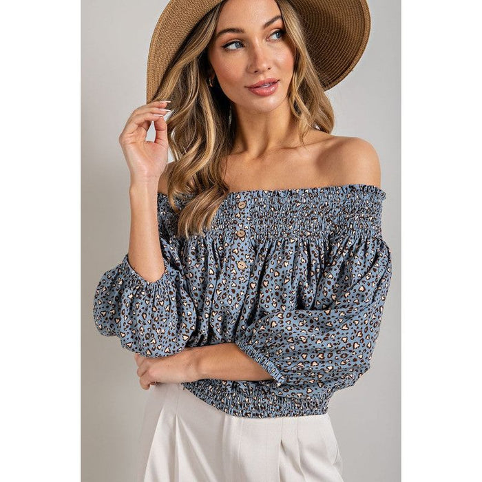 Animal Print Smocked Off the Shoulder Top