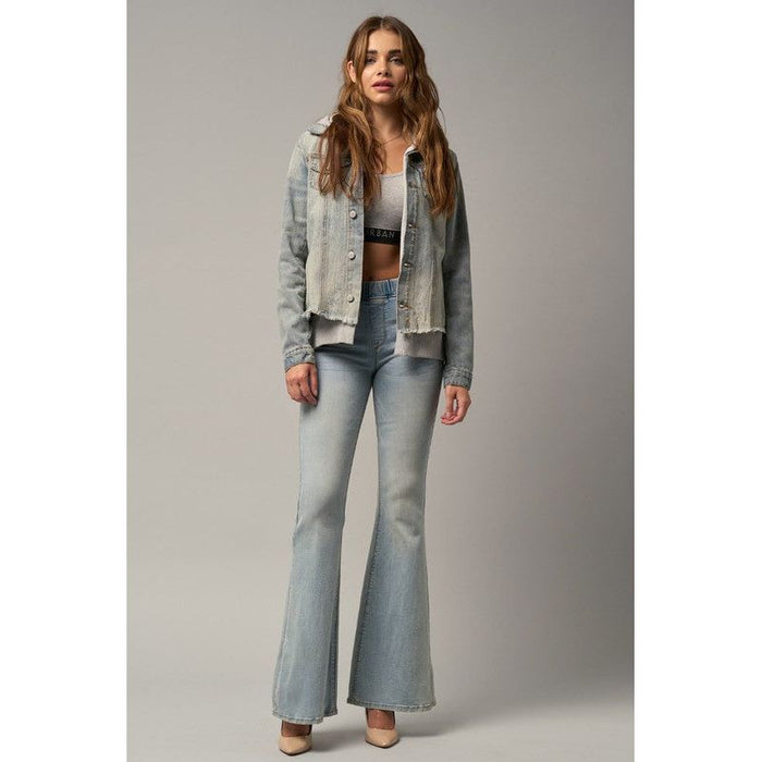 Elastic Banded Wide Flare Jeans