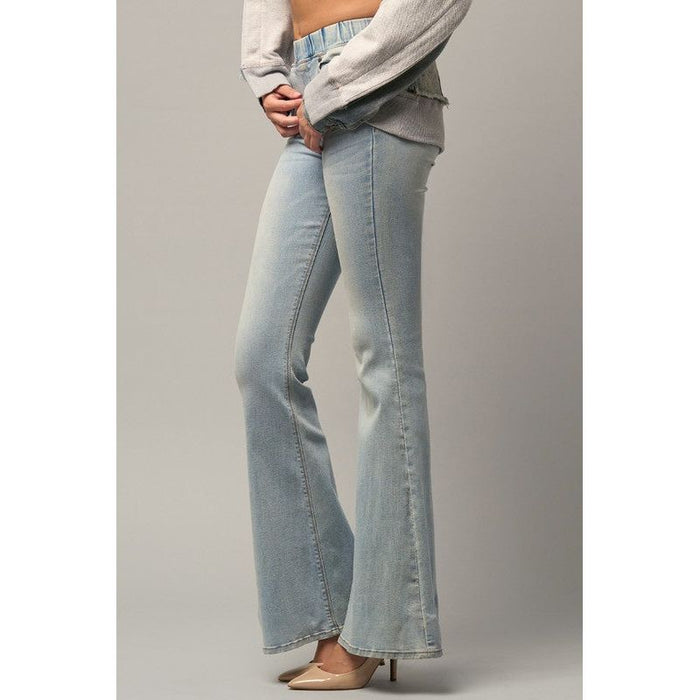 Elastic Banded Wide Flare Jeans