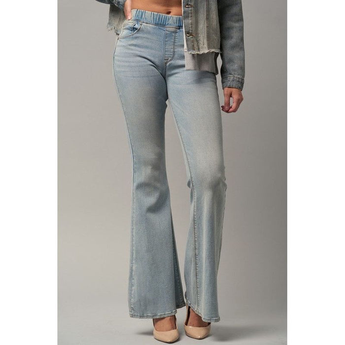 Elastic Banded Wide Flare Jeans