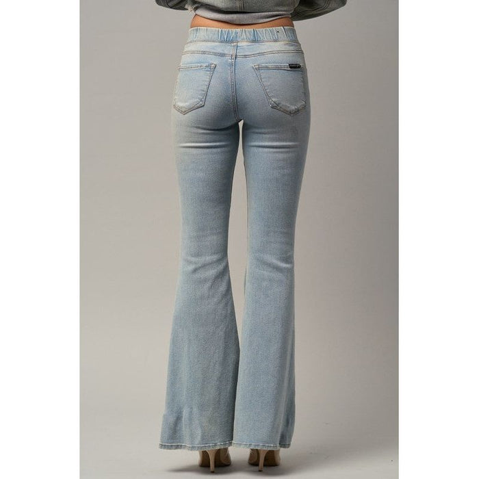 Elastic Banded Wide Flare Jeans