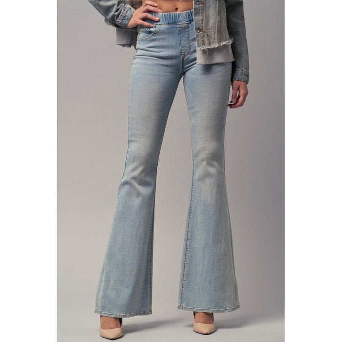 Elastic Banded Wide Flare Jeans