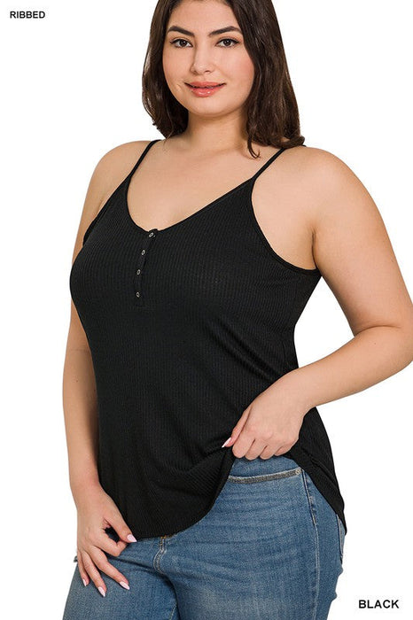 Ribbed Half Snap Button Closure Cami Top