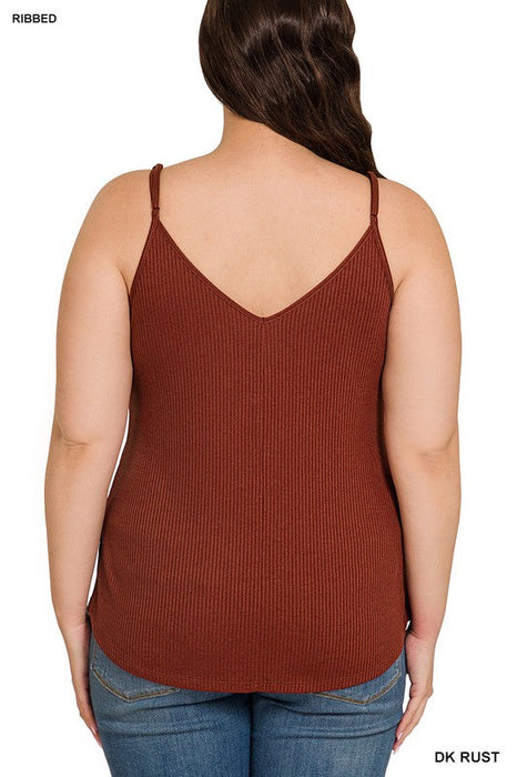 Ribbed Half Snap Button Closure Cami Top