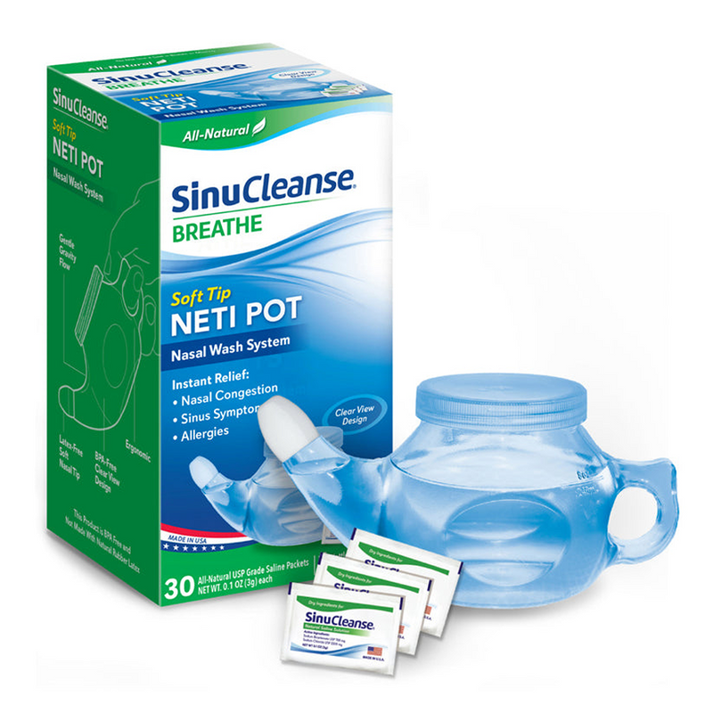SinuCleanse SinuCleanse Neti Pot All Natural Nasal Wash System Kit, 30 Saline Packets Health & Beauty