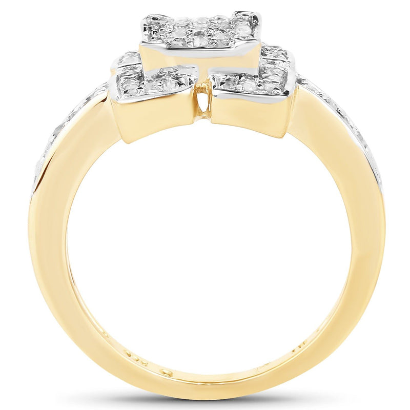 Bids.com 14K Yellow Gold Plated 0.24 Carat Genuine White Diamond .925 Sterling Silver Ring Rings