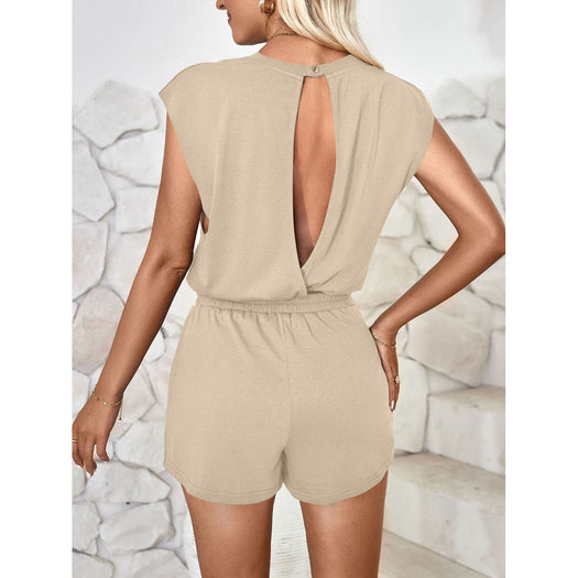 Cutout Round Neck Cap Sleeve Romper