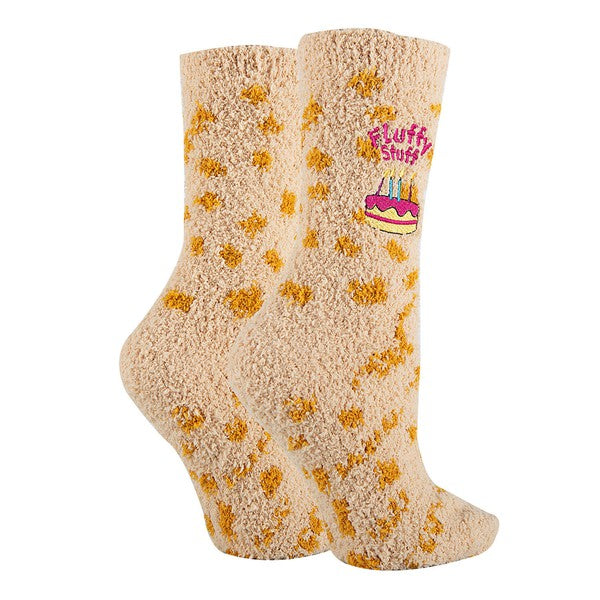 Womens Fuzzy Crew Socks - Fluffy Birthday