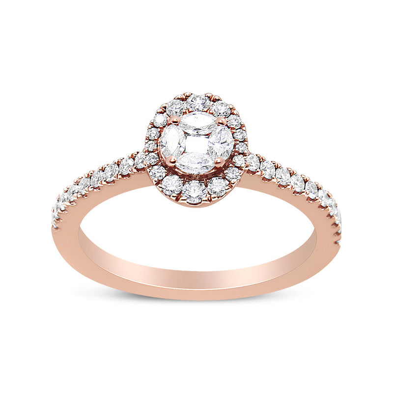 Bids.com 18K Rose Gold 1/2 Cttw Composite Marquise Composite Diamond Oval Shaped Halo Engagement Ring (F-G Color, VS1-VS2 Clarity) - Ring Size 7 Rings