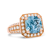 Bids.com 18K Rose Gold 10x10mm Cushion Shaped Aquamarine and 1 1/8 Cttw Round Diamond Halo Ring (F-G Color, VS1-VS2 Clarity) - Ring Size 6.5 Rings