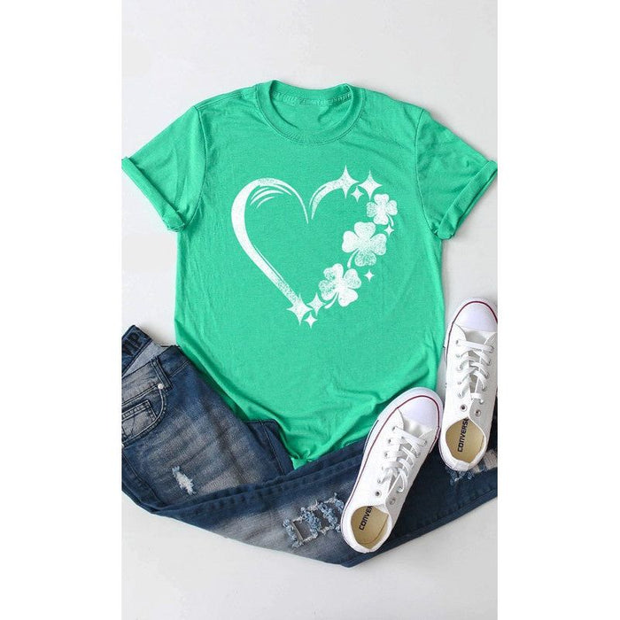 Distressed Clover Heart St Patricks Graphic Tee