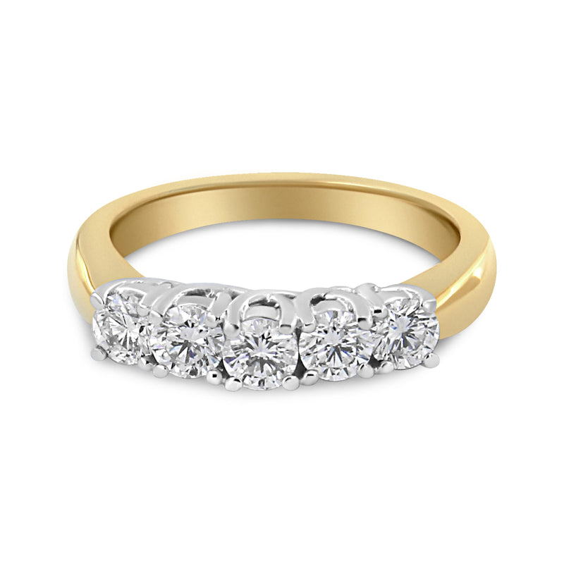 Bids.com 18K Yellow Gold 1.0 Cttw 4 Prong Set Round Cut Diamond Step up 5 Stone Ring Band (F-G Color, SI1-SI2 Clarity) - Size 6 Rings