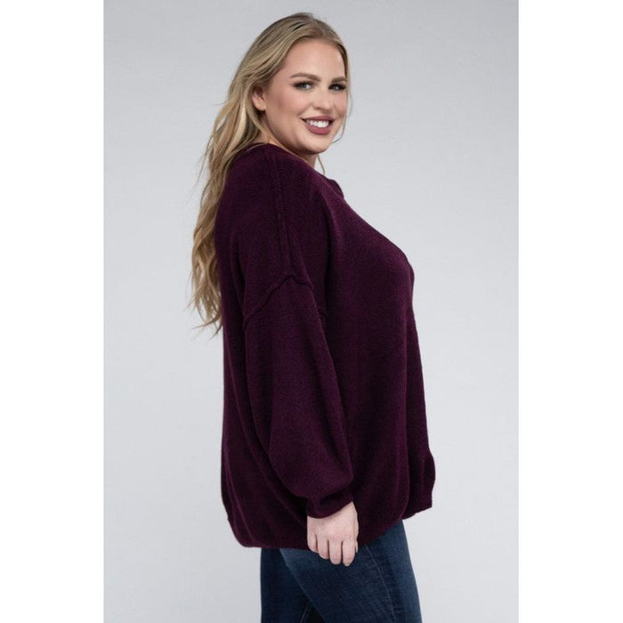 Plus Oversized Round Neck Raw Seam Melange Sweater