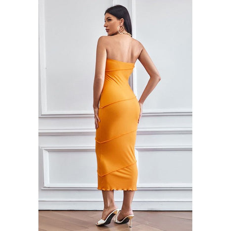 By Claude Sexy Yellow Fashion Party Maxi Dress