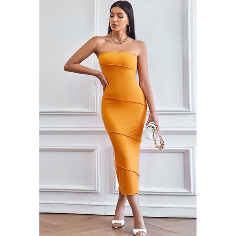 By Claude Sexy Yellow Fashion Party Maxi Dress