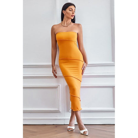 By Claude Sexy Yellow Fashion Party Maxi Dress