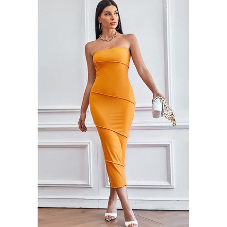 By Claude Sexy Yellow Fashion Party Maxi Dress