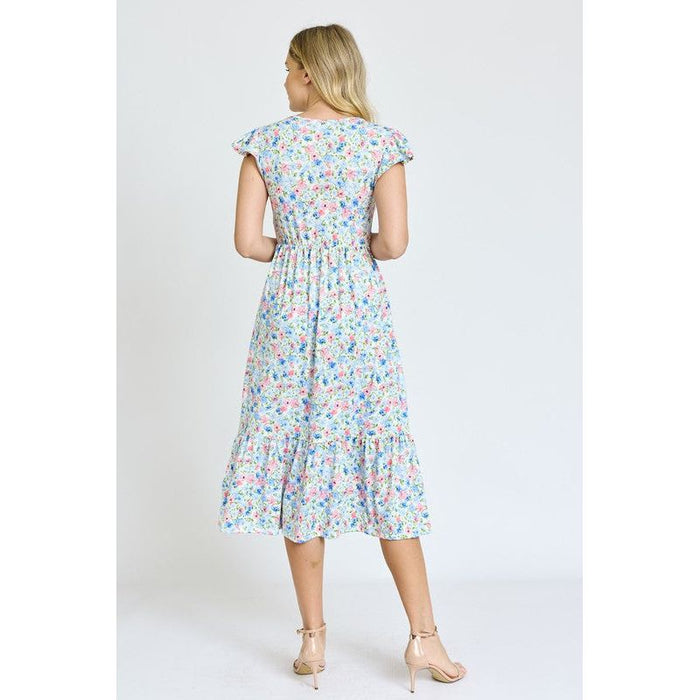 Flutter Sleeve Ditsy Floral Chevron Sundress