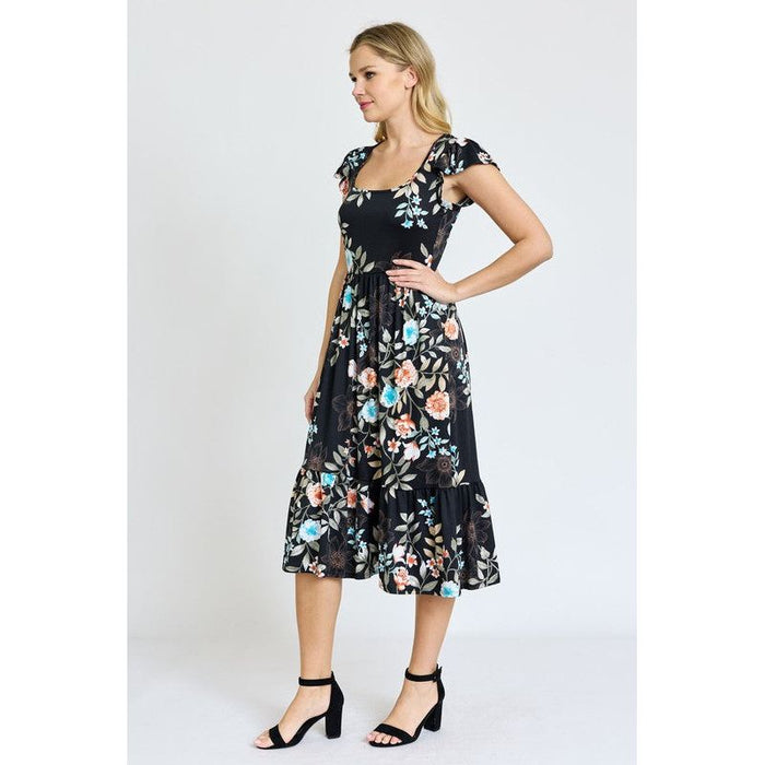 Flutter Sleeve Ditsy Floral Chevron Sundress