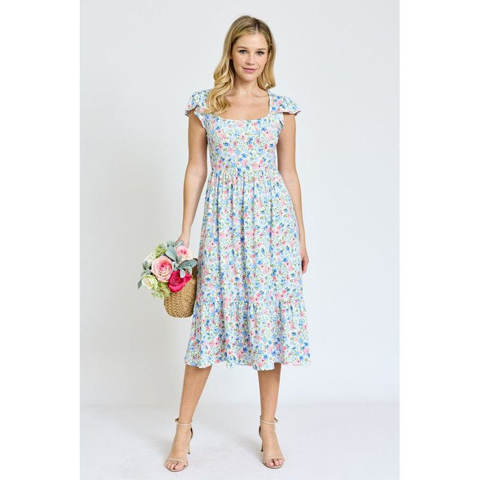 Flutter Sleeve Ditsy Floral Chevron Sundress