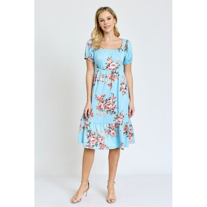 Floral Square Neck Puff Sleeve Boho Dress