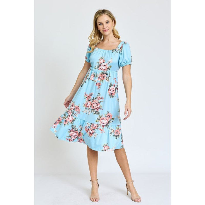 Floral Square Neck Puff Sleeve Boho Dress