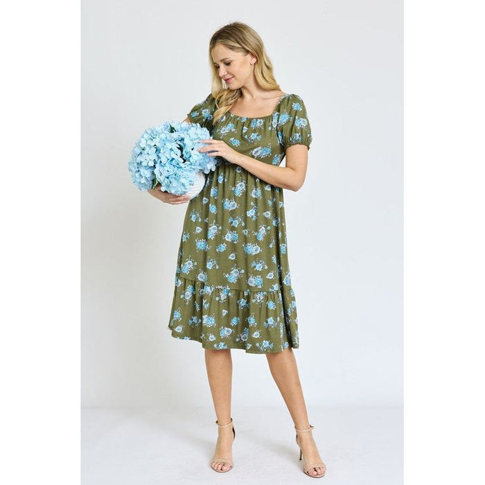 Floral Square Neck Puff Sleeve Boho Dress