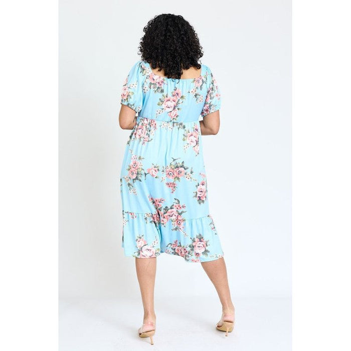 Plus Floral Square Neck Puff Sleeve Boho Dress | Made in the USA