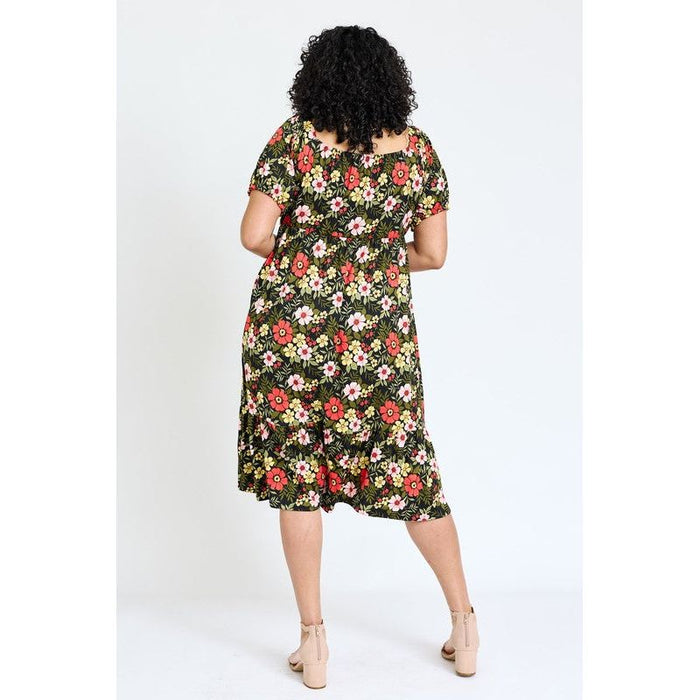 Plus Floral Square Neck Puff Sleeve Boho Dress | Made in the USA