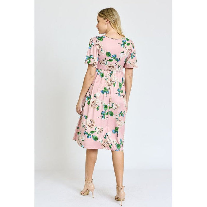 Kimono Sleeve Floral Tea Length Dress