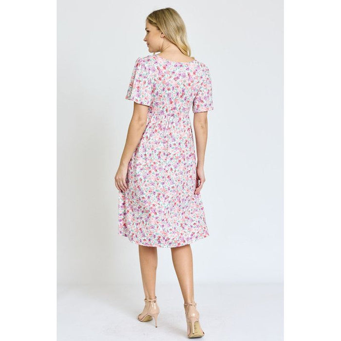 Kimono Sleeve Floral Tea Length Dress