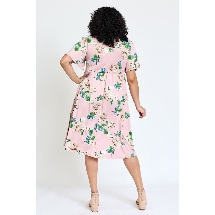 Plus Kimono Sleeve Floral Tea Length Dress