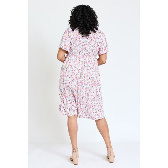 Plus Kimono Sleeve Floral Tea Length Dress