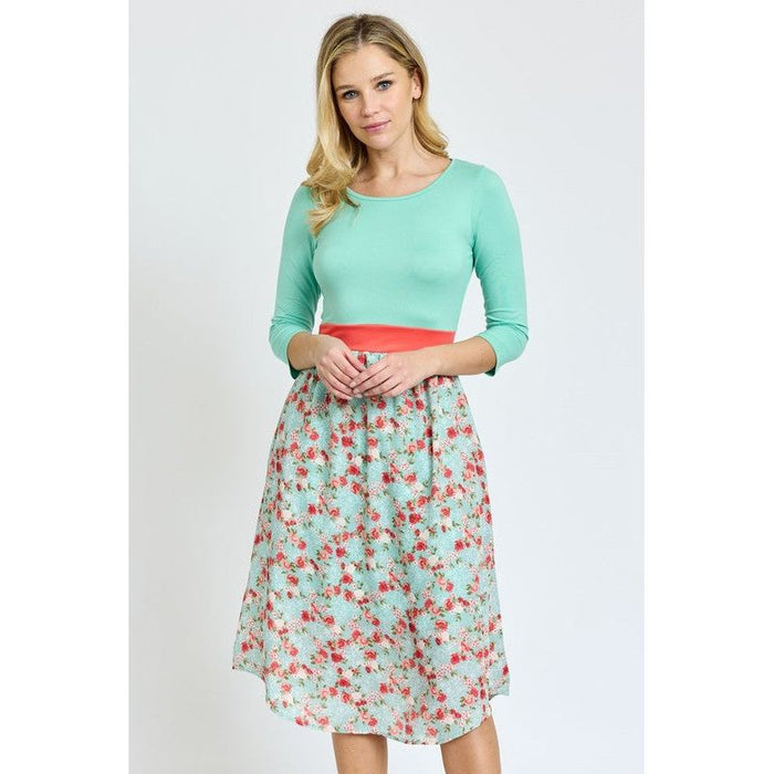 Lined Floral Band Midi Dress