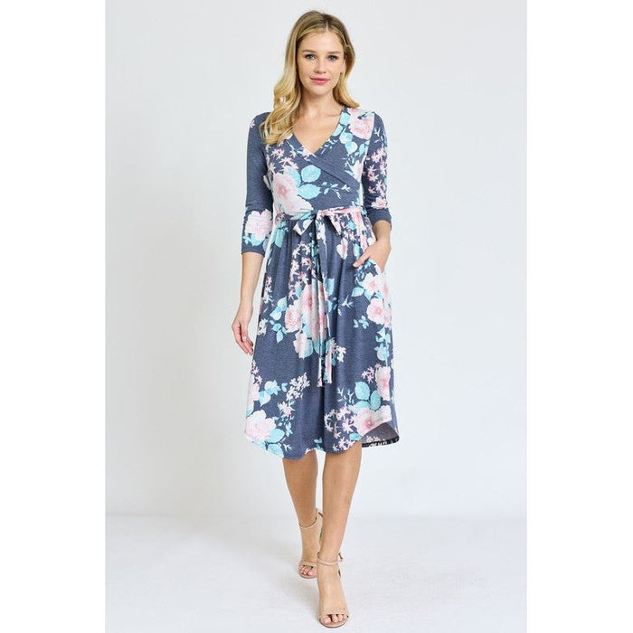 Surplice Sash Midi Dress